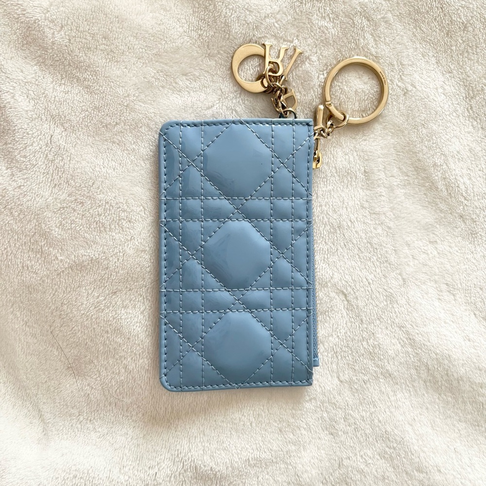 Patent Blue Christian Dior Card/Key Holder- Light Blue